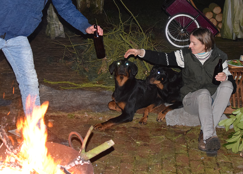 Feuerschale und 2 Beauceron.